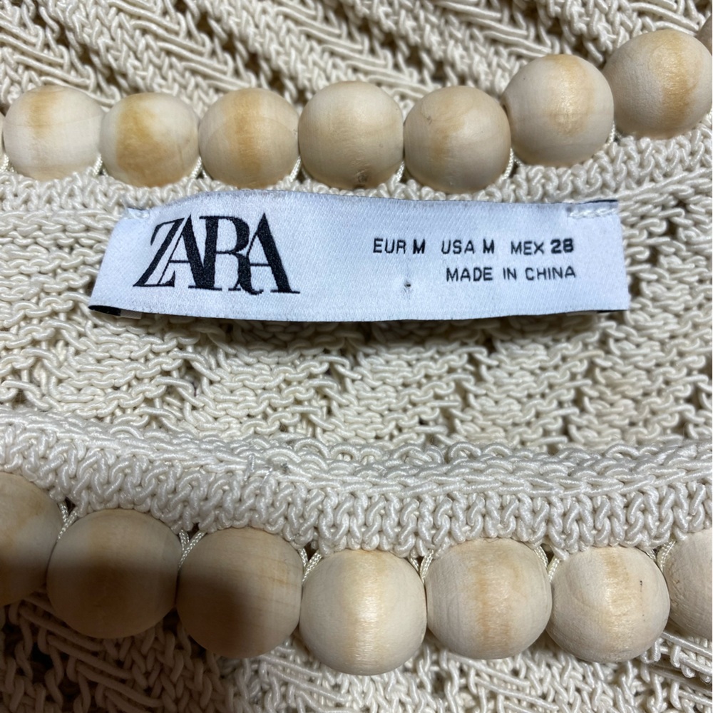 Zara Knit Top Sleeveless Boat Beaded Neckline Cream Size M - Picture 10 of 10